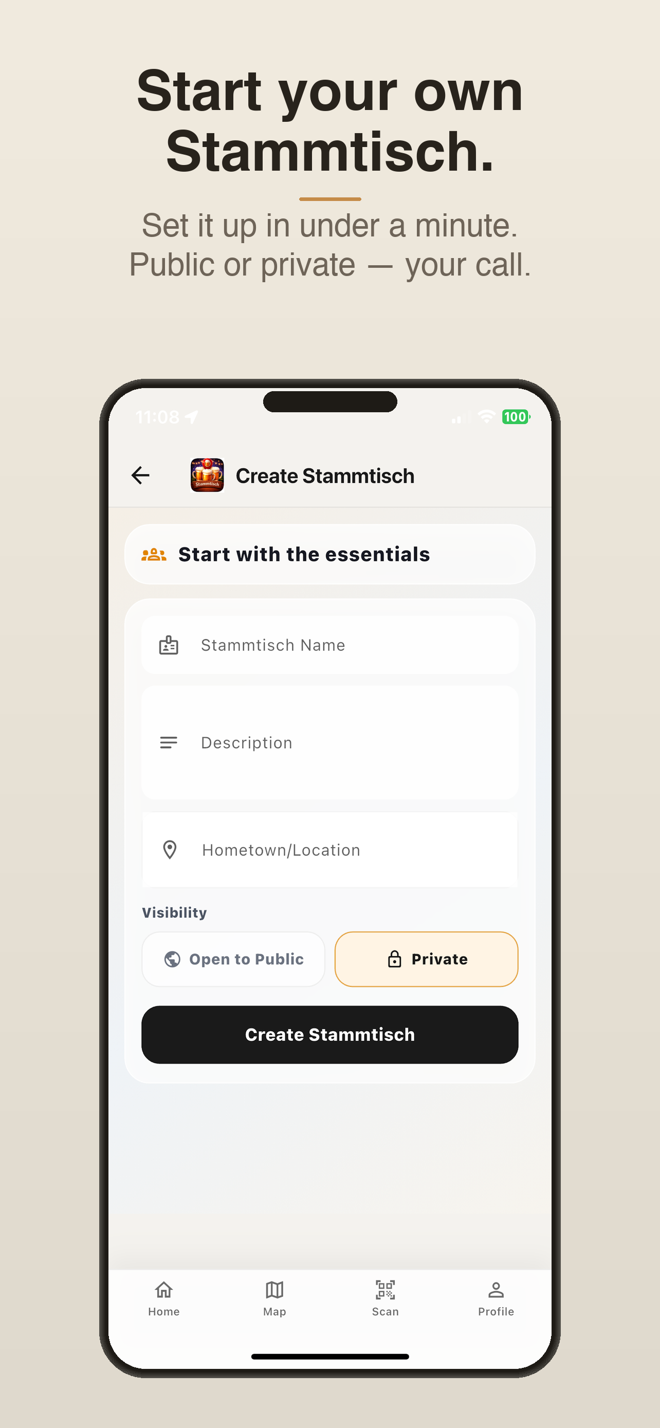 Create a Stammtisch group in the app