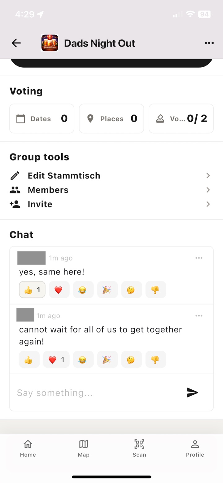 Coordinate dates, places, votes, and chat